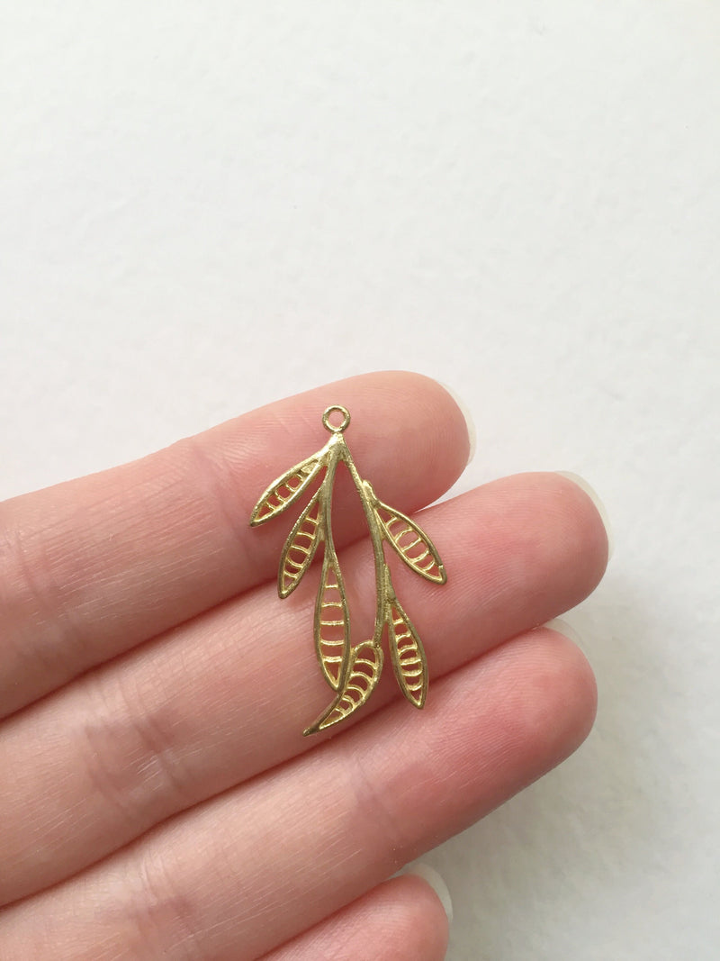 2 x Raw Brass Leaf Charms, 31x19mm (0198)