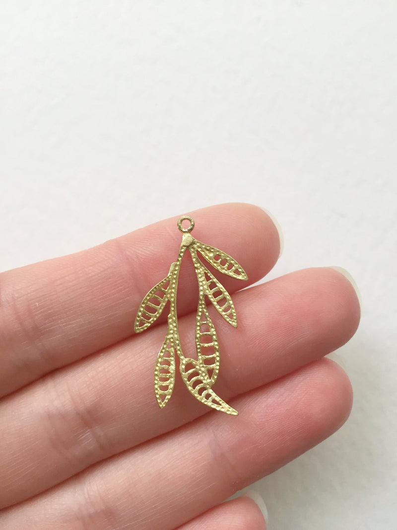 2 x Raw Brass Leaf Charms, 31x19mm (0198)