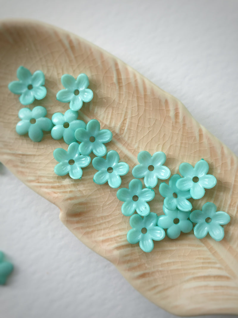 20 x Mint Color Flower Beads, Tiara Making Turquoise Flower Beads 12mm (0693)