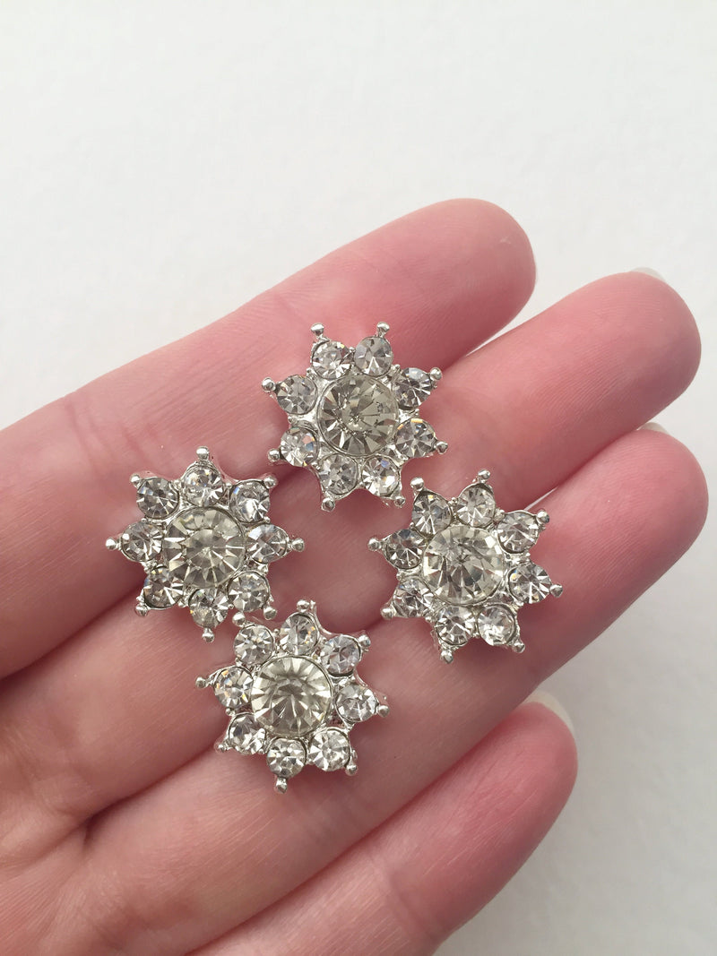 4 x Silver Tone Crystal Buttons, 18mm (2304)