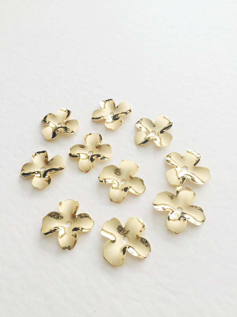 4 x 18K Gold Plated Brass Flower Beads, 17mm (1686)