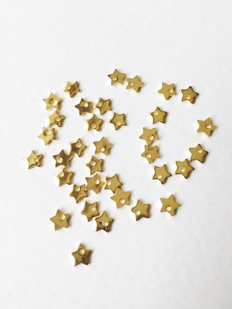 10 x Tiny Gold Plated Stainless Steel Star Charms, 5.5-6mm (0088)