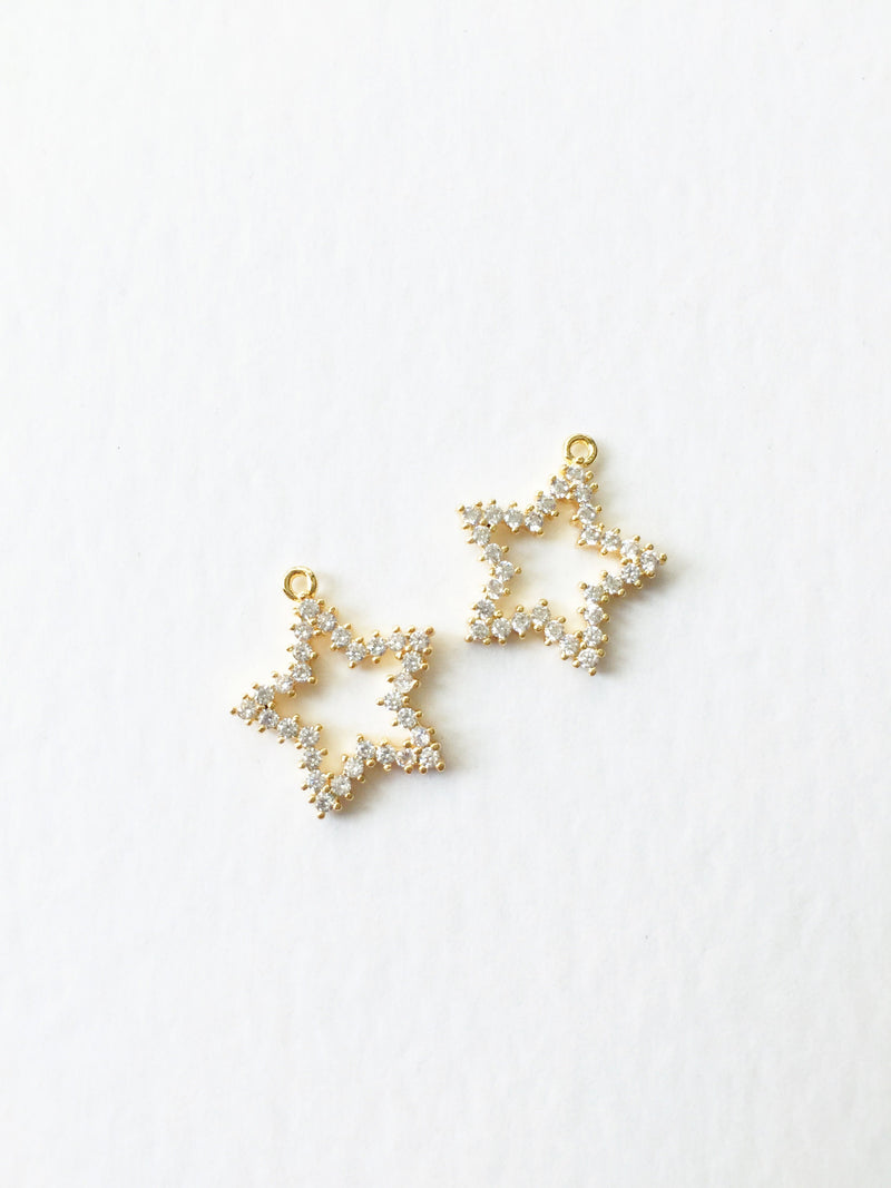 1 x 18K Gold Plated Cubic Zirconia Star Pendant, 14mm (0129)