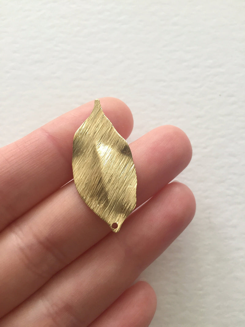 6 x Brushed Raw Brass Leaf Charms, 36x16mm (0700)