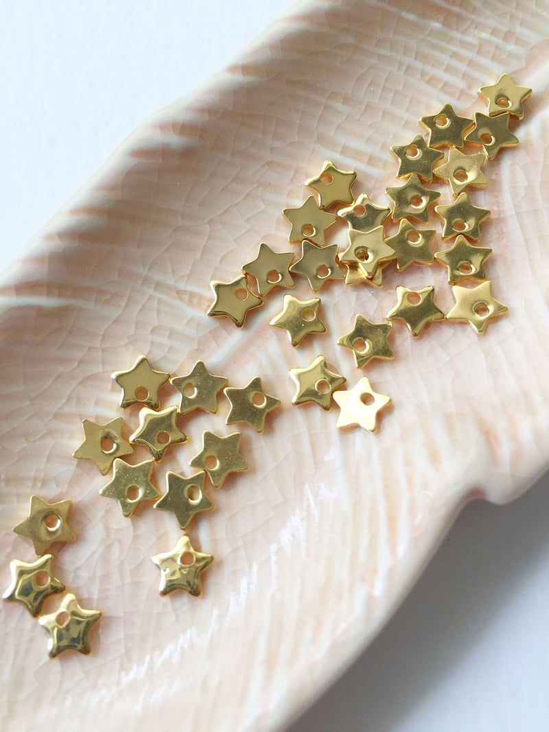 10 x Tiny Gold Plated Stainless Steel Star Charms, 5.5-6mm (0088)