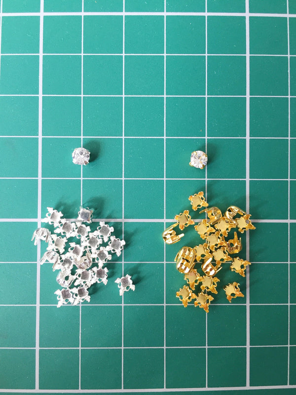 20 x 4mm Silver or Gold Tone Brass Sew-on Setting for Rhinestones
