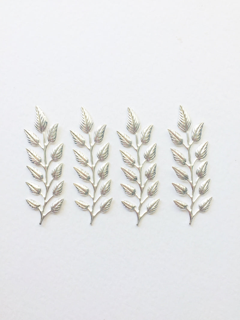 4 x Silver Laurel Leaf Stamping Leaf Embellishments