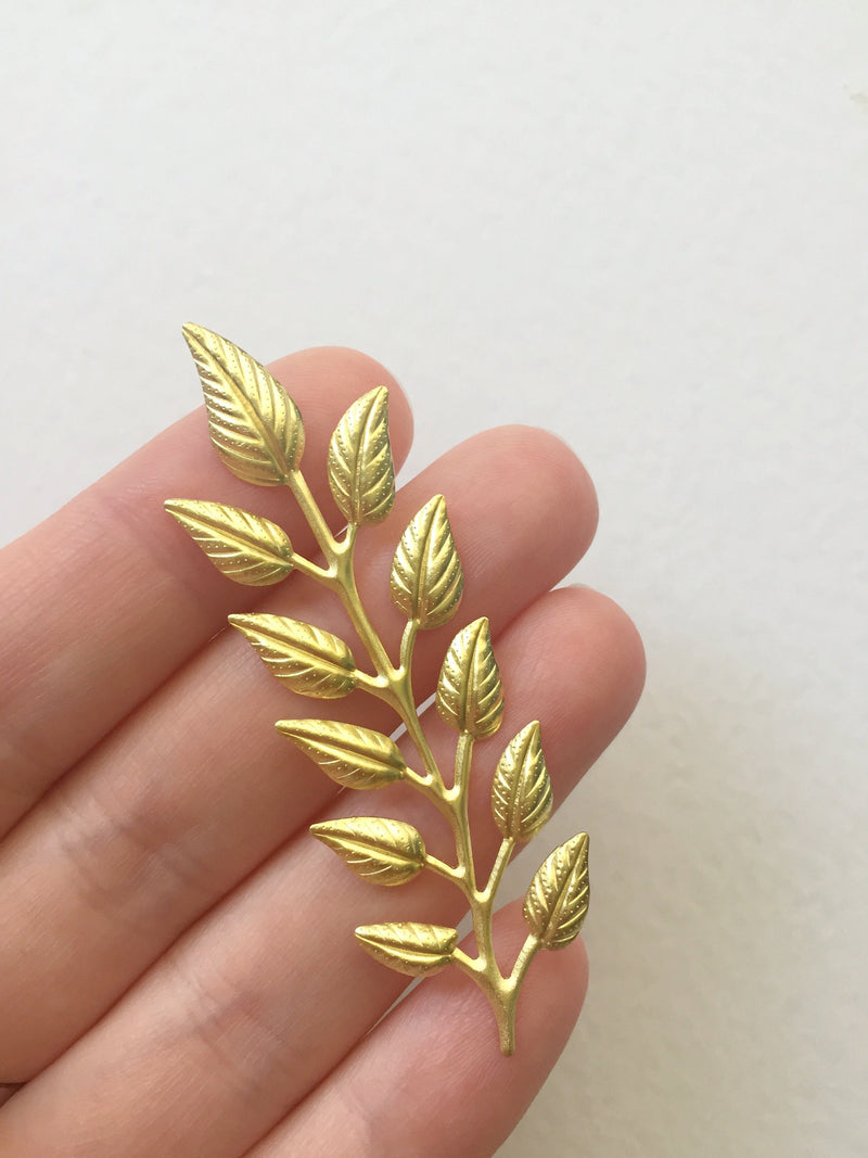 4 x Gold Metal Laurel Leaf Stampings, 64x21mm