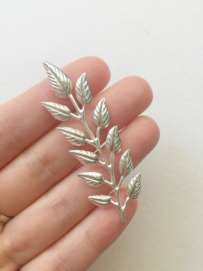 4 x Silver Laurel Leaf Stamping Leaf Embellishments