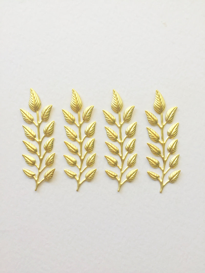 4 x Gold Metal Laurel Leaf Stampings, 64x21mm