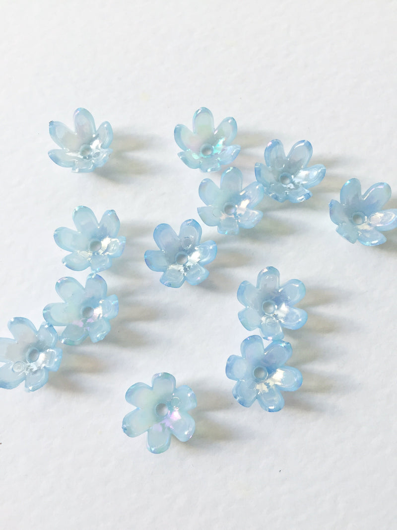 20 x 15mm Light Blue Aurora Borealis Plated Flower Beads