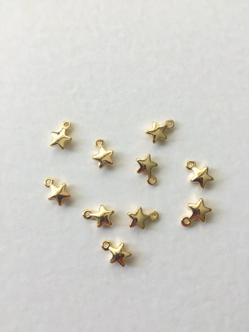 12 x Gold Plated Tiny Brass Star Charms 7.5x5.5mm (0159)