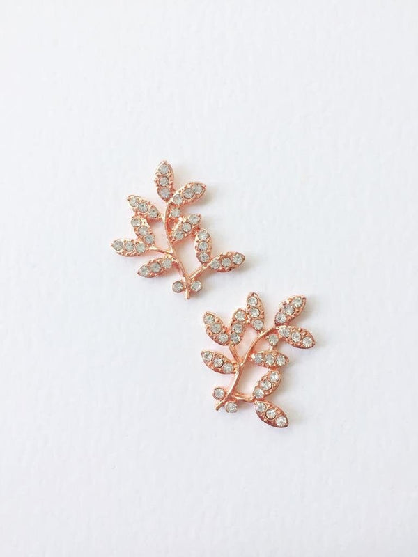 2 x Rose Gold Plated Crystal Tree Branch Embellishments, 33x30mm (C1)