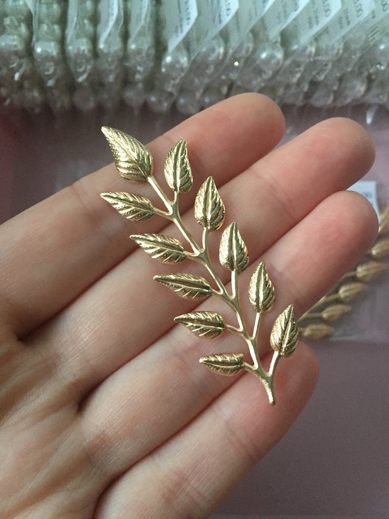 4 x Champagne Gold Laurel Leaf Stamping Leaf Embellishments