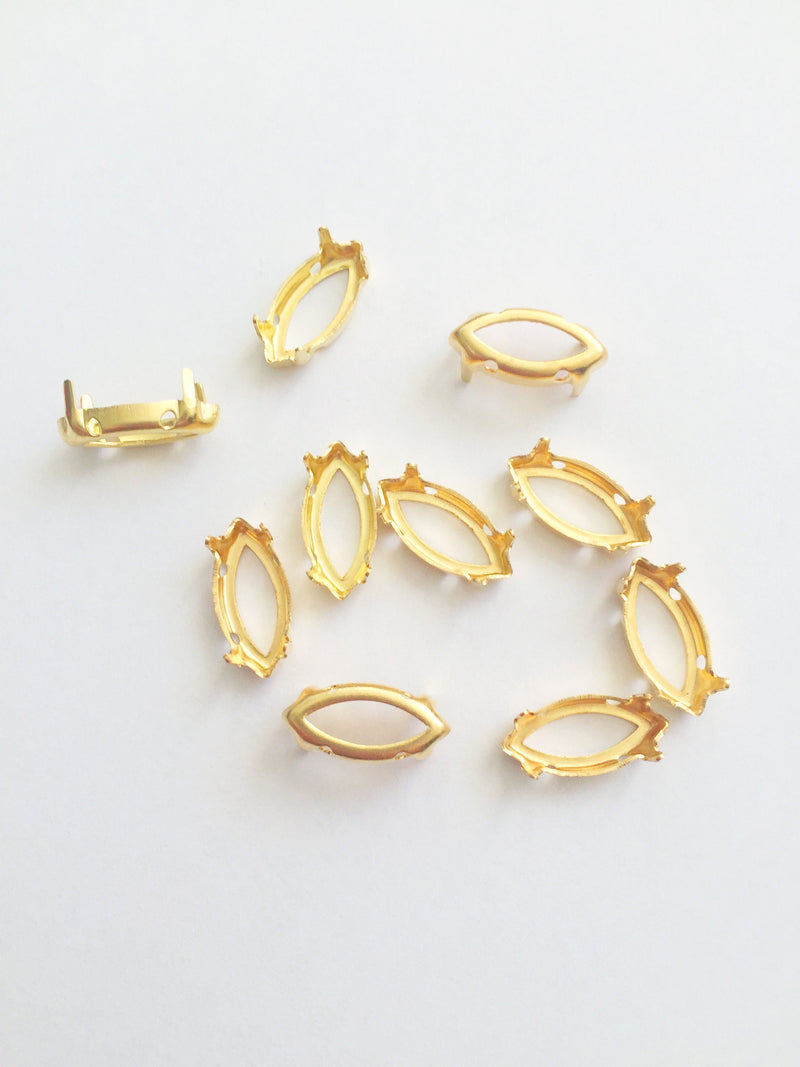 12 x 7x15mm Rhodium or Gold Tone Brass Setting for Navette Crystals