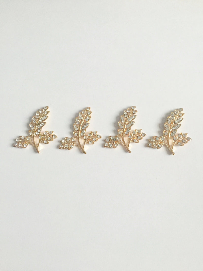 4 x Gold Diamanté Leaf Charms, 28x25mm