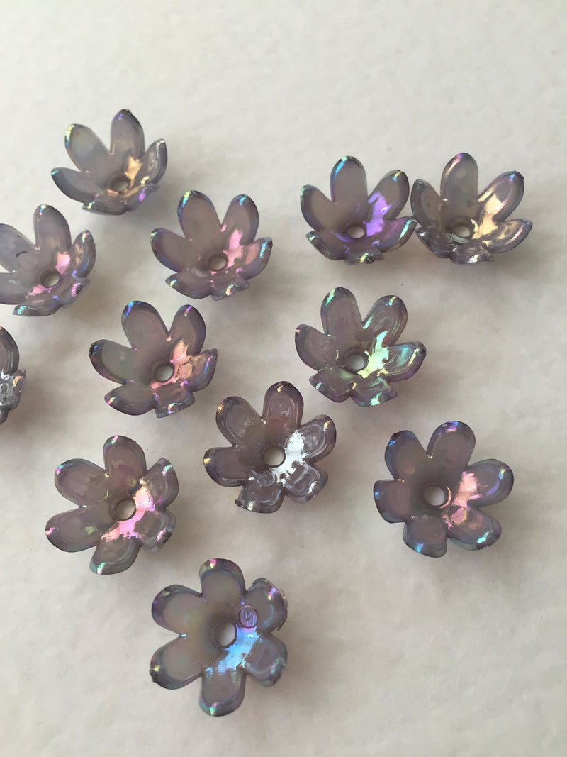 20 x Light Grey Aurora Borealis Plated Flower Beads, 15mm (A9)