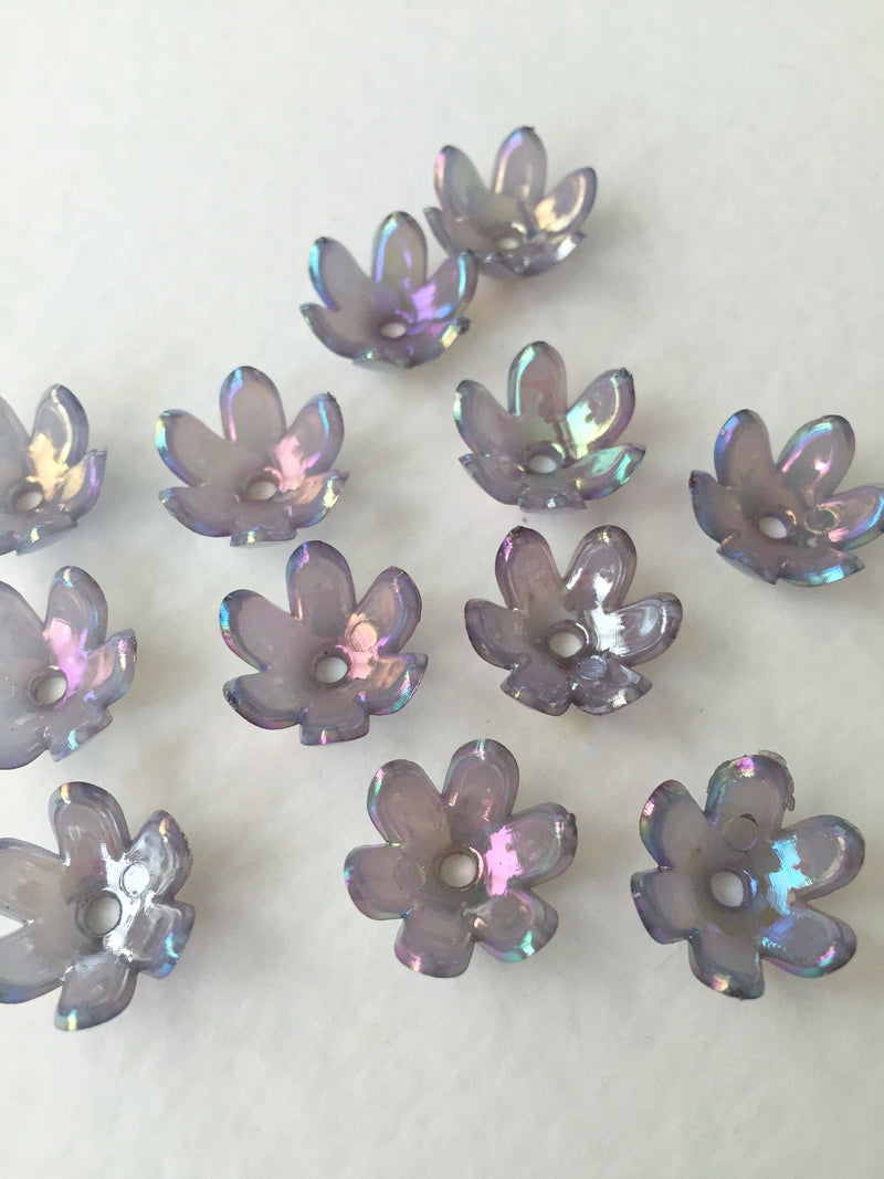 20 x Light Grey Aurora Borealis Plated Flower Beads, 15mm (A9)