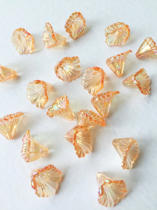 20 x AB Orange Acrylic Calla Flower Beads, 13mm Lucite Flower Beads