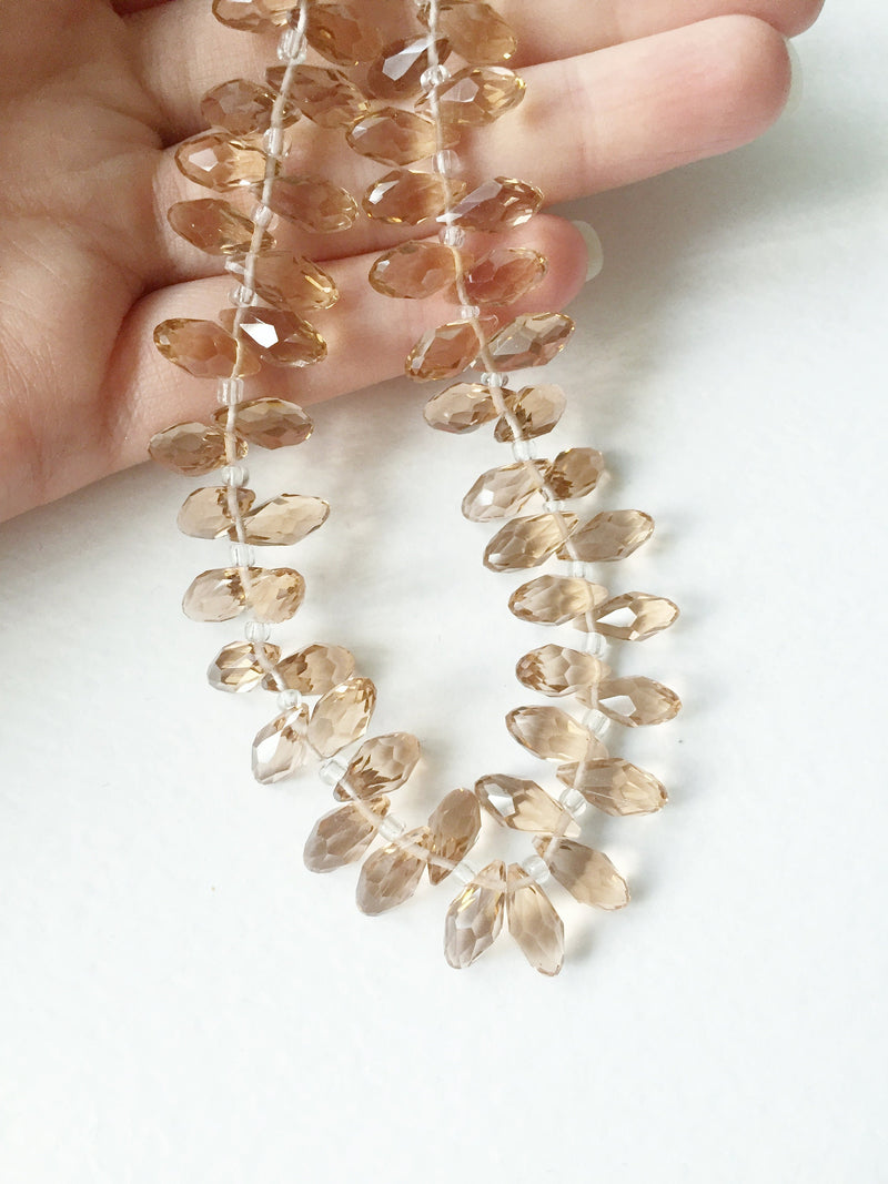 1 strand x Beige Crystal Briolette Beads, 6x12mm - 98 beads