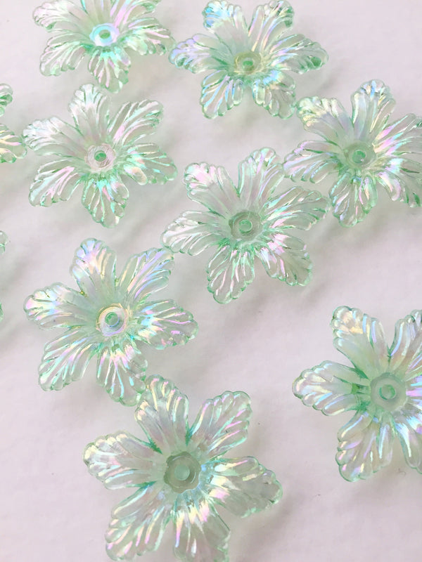 20 x AB Light Green Flower Beads, 29mm Green Lucite Flowers