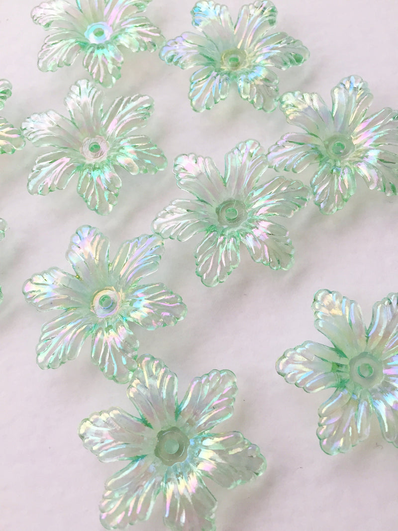 20 x AB Light Green Flower Beads, 29mm Green Lucite Flowers