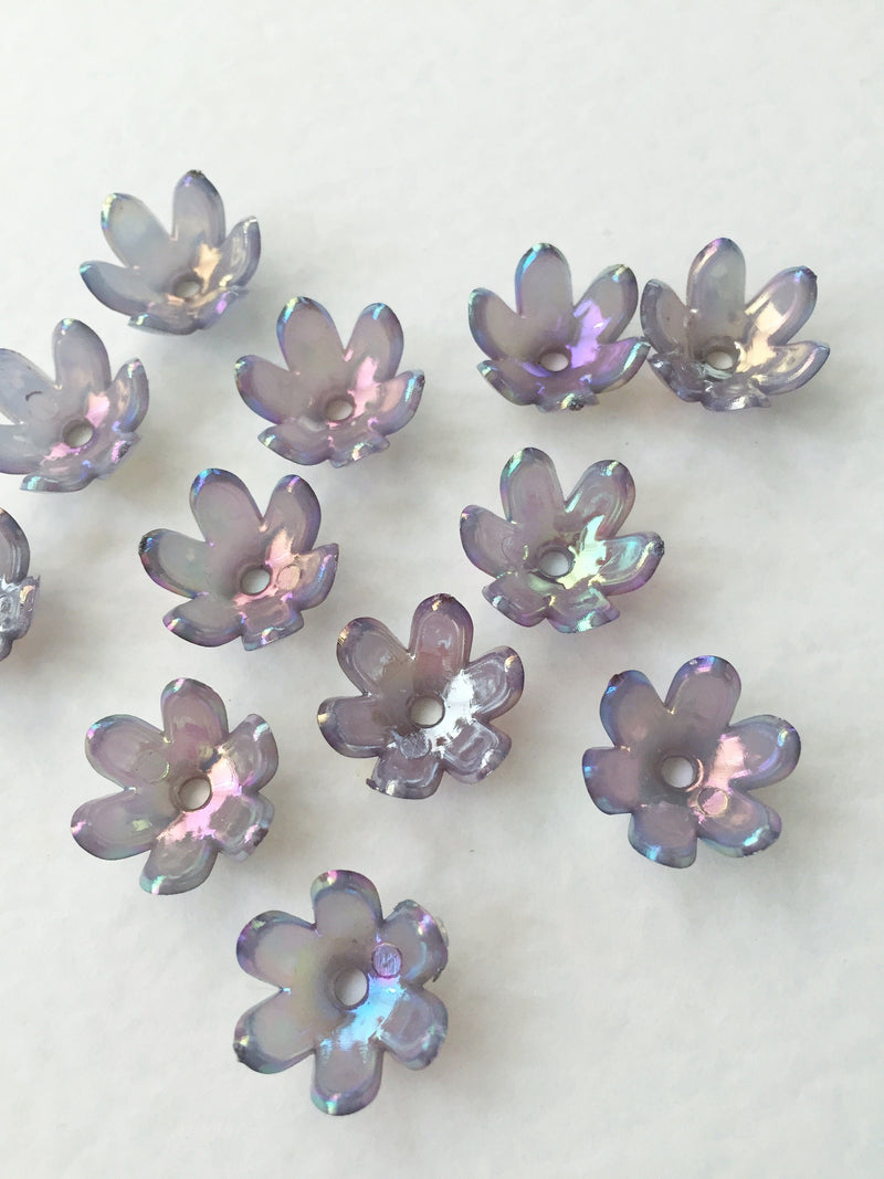 20 x Light Grey Aurora Borealis Plated Flower Beads, 15mm (A9)