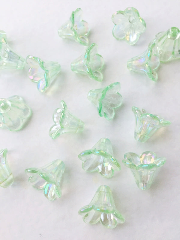 20 x AB Light Green Bell Flower Beads, 14x12mm