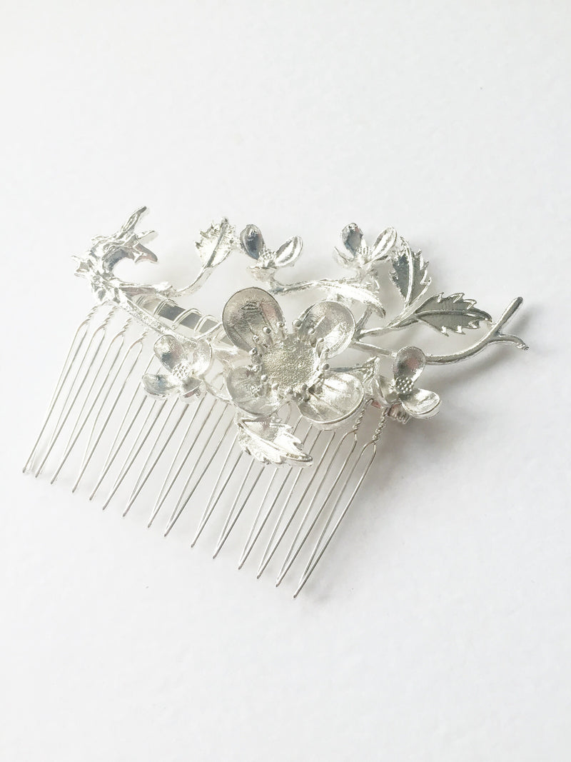 Bright Silver Hair Comb Base With Embellishment, 55x75mm