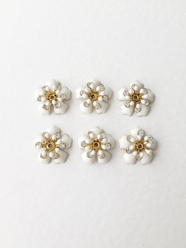 6 x Enamel and Crystal Brass Flower Bead Caps, 15mm (1693)