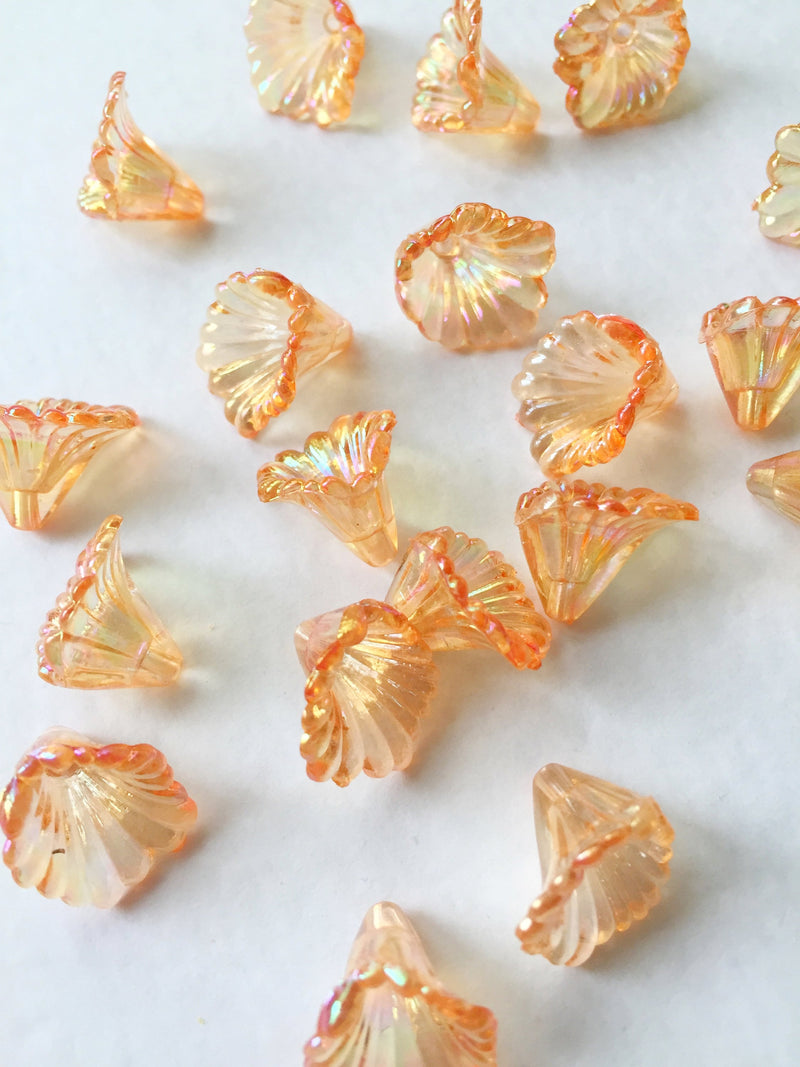 20 x AB Orange Acrylic Calla Flower Beads, 13mm Lucite Flower Beads