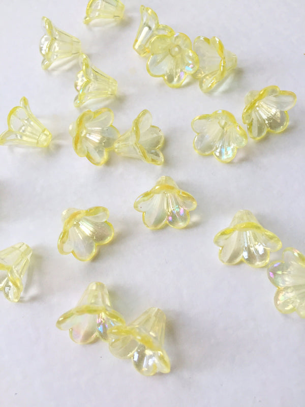 20 x AB Light Yellow Bell Flower Beads, 14x12mm Yellow Lucite Flowers