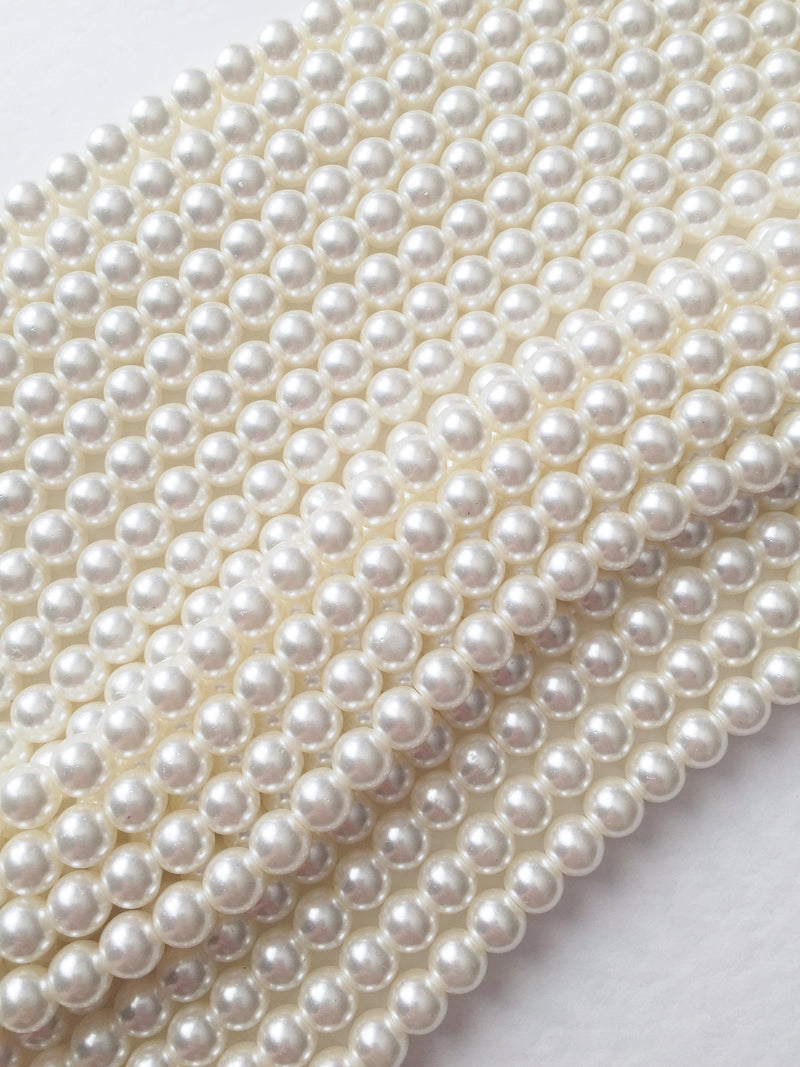 1 strand x 6mm Ivory Glass Pearl Beads (3046)