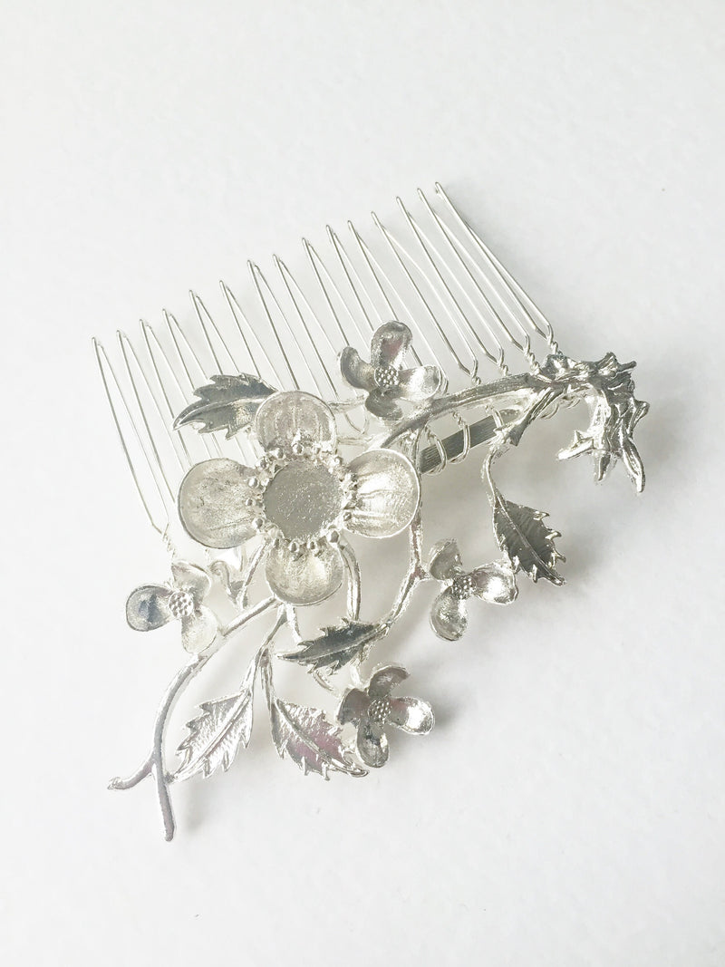 Bright Silver Hair Comb Base With Embellishment, 55x75mm