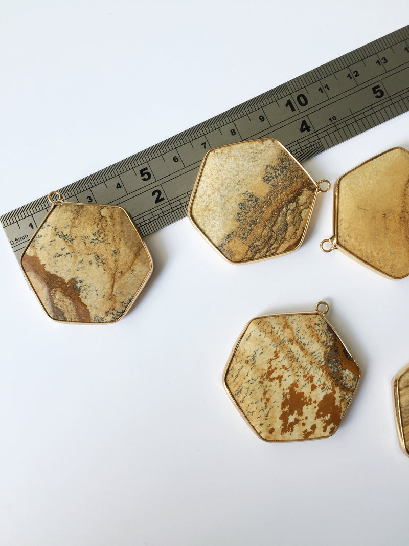 1 x Picture Jasper Hexagon Pendant, 36x40mm (1932)