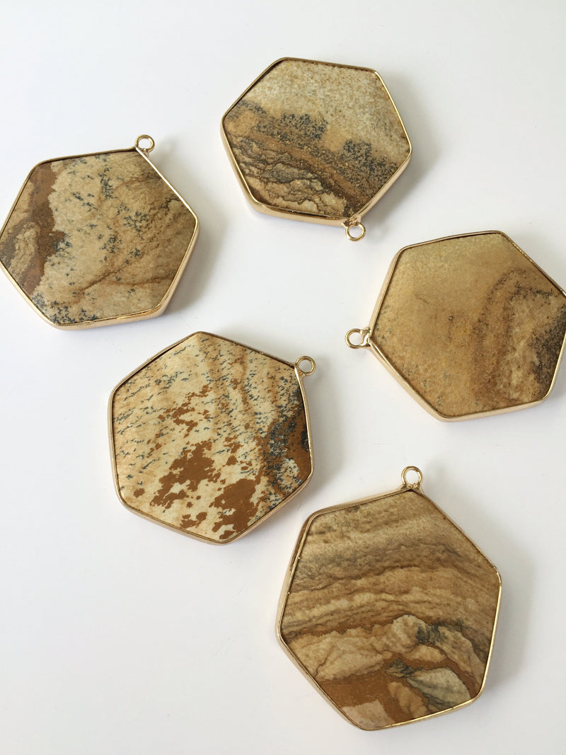 1 x Picture Jasper Hexagon Pendant, 36x40mm (1932)