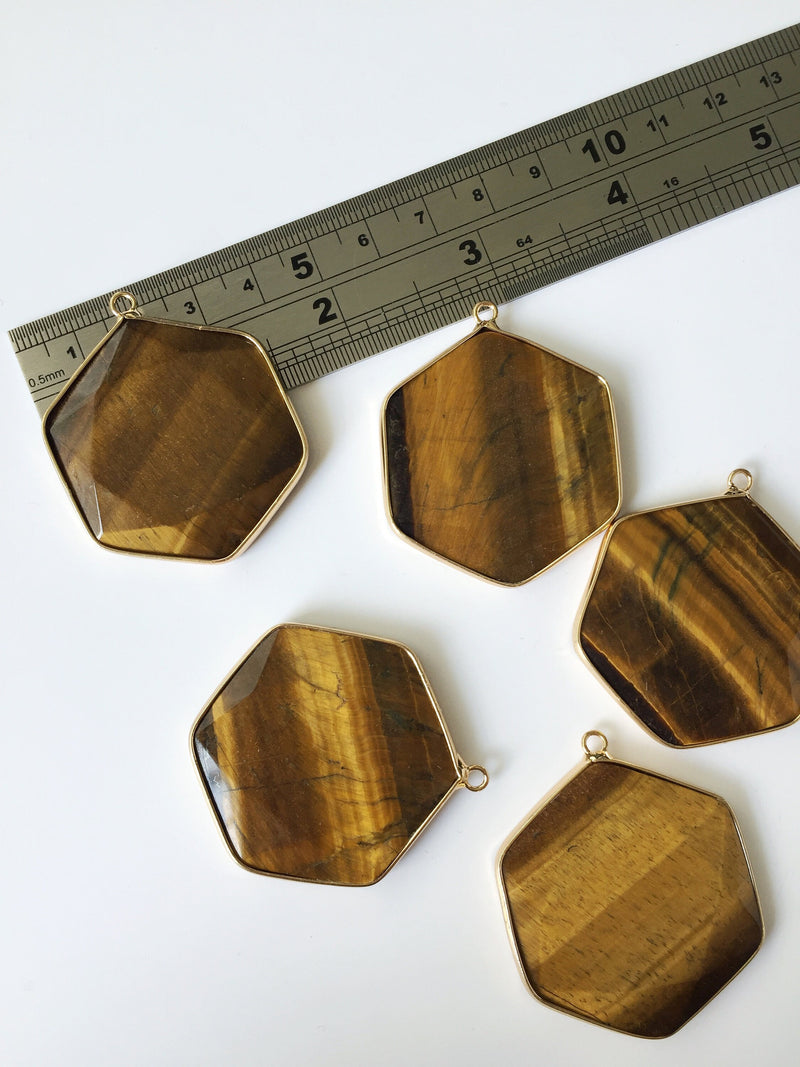 1 x Large Tiger Eye Hexagon Pendant, 36x40mm (1932)