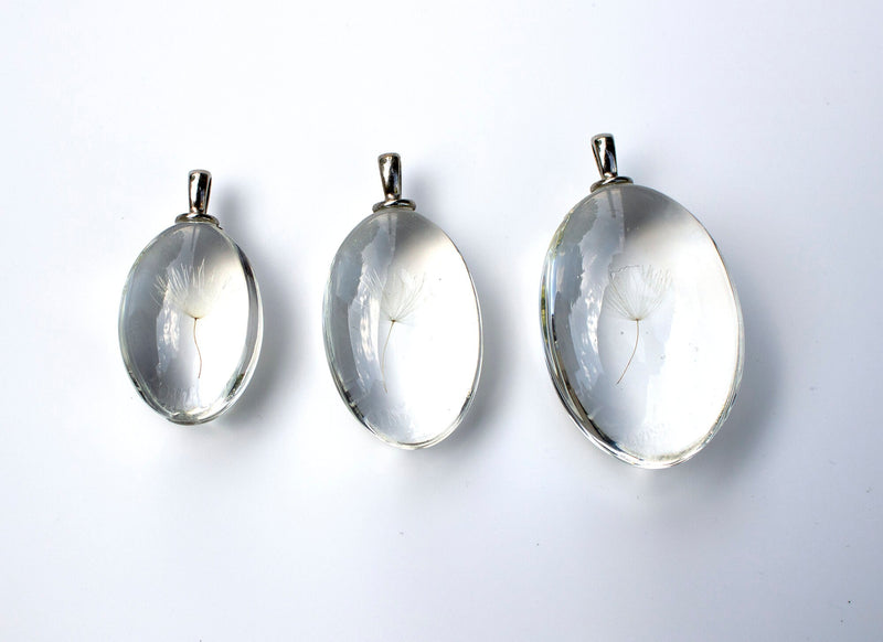 1 x Oval Glass Dried Dandelion Pendant, 3 sizes (0837, 0841)