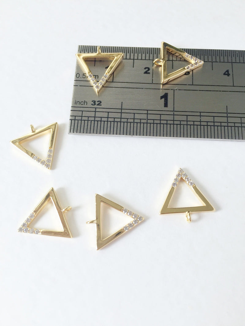 1 x 18K Gold Plated Triangle Charm with Cubic Zirconia, 13x13mm (0190G)