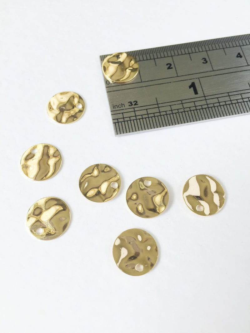 10 x 18K Gold Plated Wavy Coin Charms, 10mm (0040)