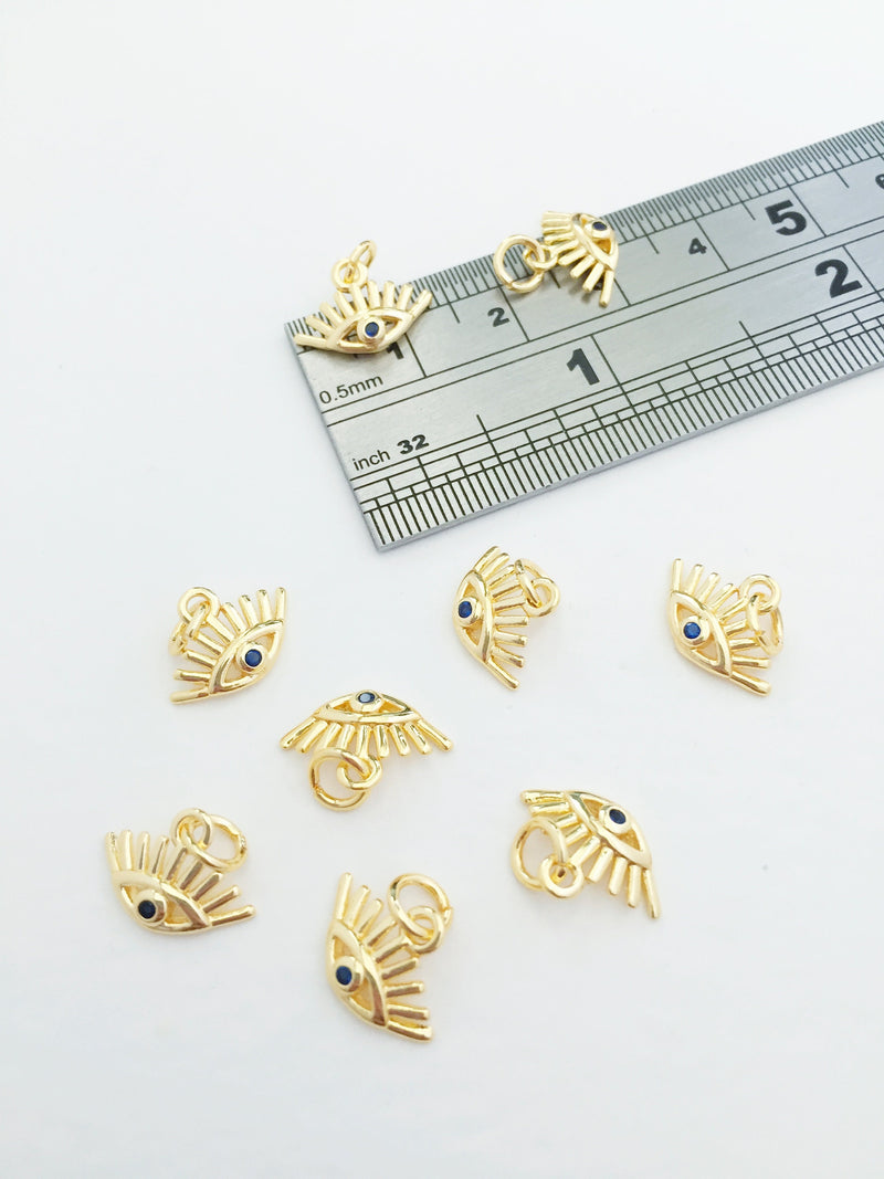 2 x 18K Gold Plated Evil Eye Charms with Cubic Zirconia, 12x9mm (0251G)