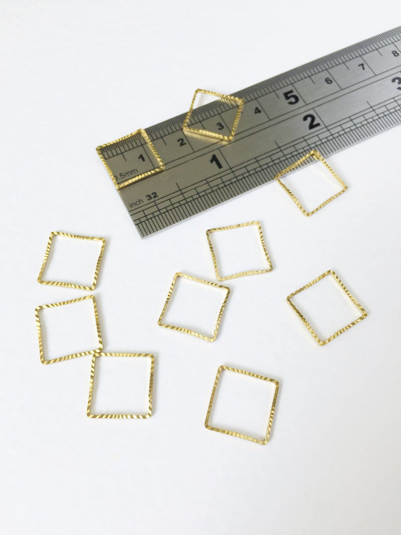 10 x Textured Brass Square Connectors, 14mm (0167)