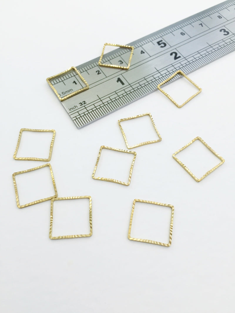 10 x Textured Brass Square Connectors, 14mm (0167)