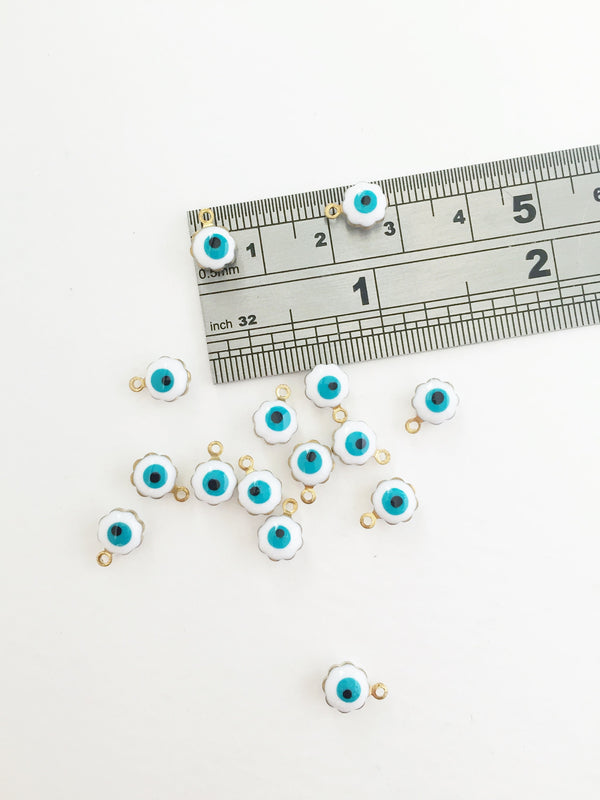 10 x Brass Evil Eye Charms with Enamel, 6.5x9mm (0247)