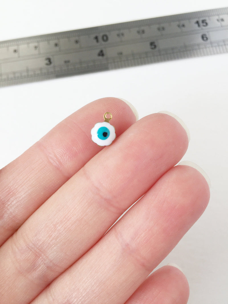 10 x Brass Evil Eye Charms with Enamel, 6.5x9mm (0247)