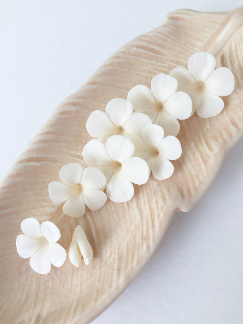 10 x Handmade Cream Clay Flower Beads, Different Sizes