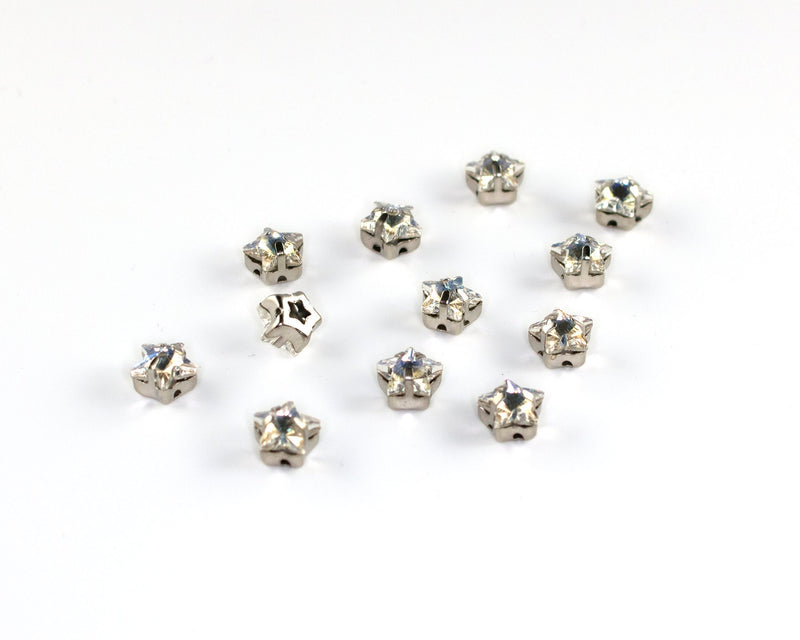 12 x 8mm Crystal Moonlight Star Rhinestones, 8Sew-on Rhodium Base (0311)