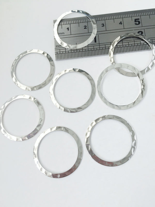 6 x Platinum Plated Hammered Circle Connectors, 25mm (0634)