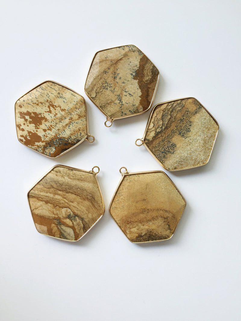 1 x Picture Jasper Hexagon Pendant, 36x40mm (1932)