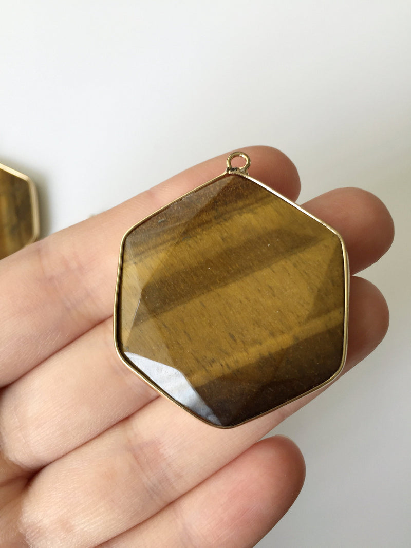 1 x Large Tiger Eye Hexagon Pendant, 36x40mm (1932)